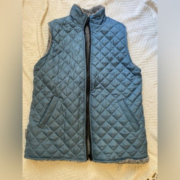 Simply Southern Reversible Quilted Vest With Sherpa Lining Blue & Gray Size L - Picture 2 of 7